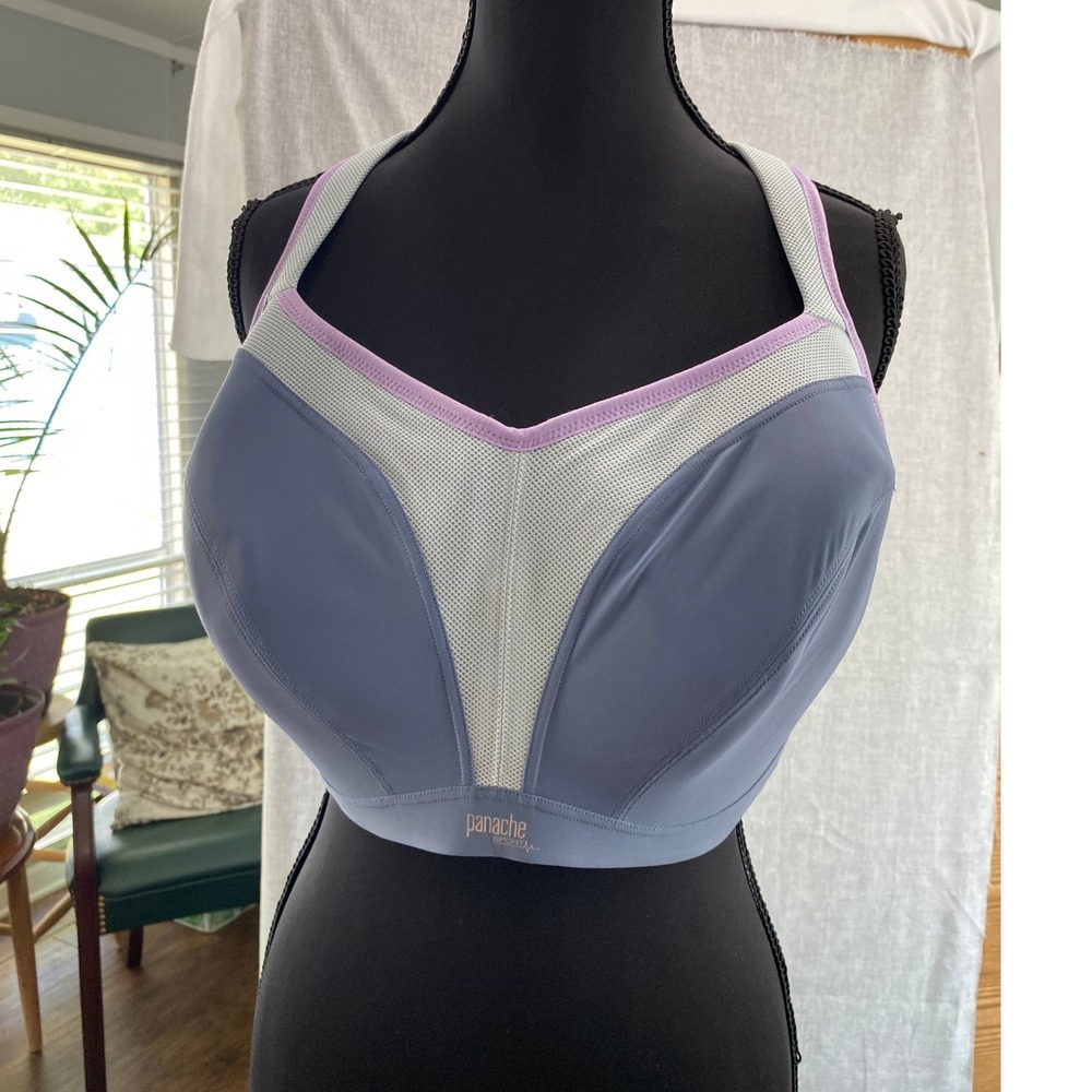 Panache Sport Bra Women 38GG Grey Purple Underwired High Impact 5021